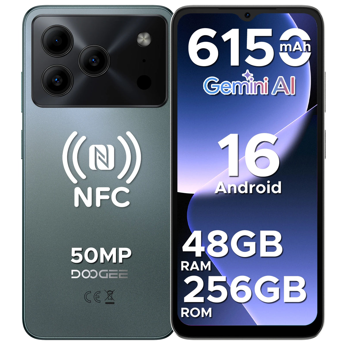 DOOGEE Note56 Plus Smartphone Android 16 — 48+256 Go, 6150 mAh, 6,56" 90Hz, 50 MP, NFC