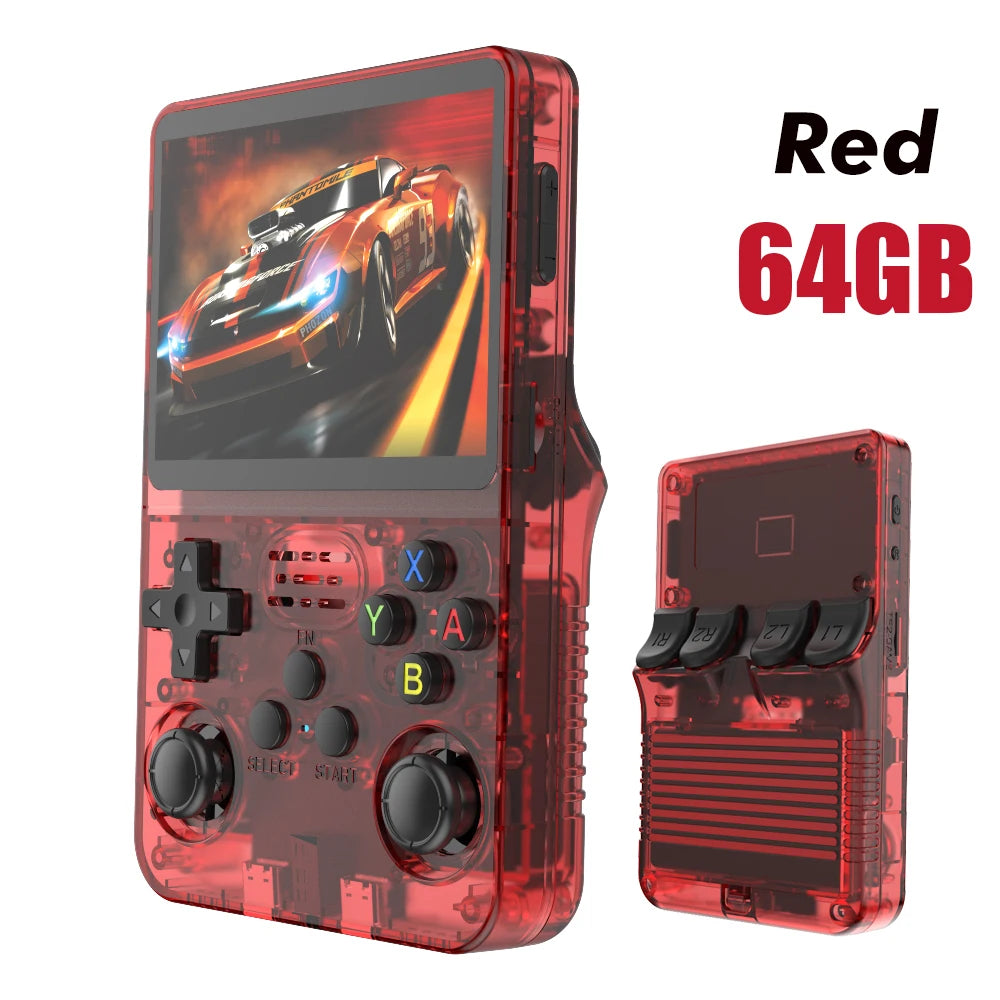Consola de videojuegos retro portátil, consola de juegos, sistema Linux, pantalla IPS de 3.5 pulgadas, reproductor de vídeo de bolsillo, juegos de 64 GB, R35S Pro