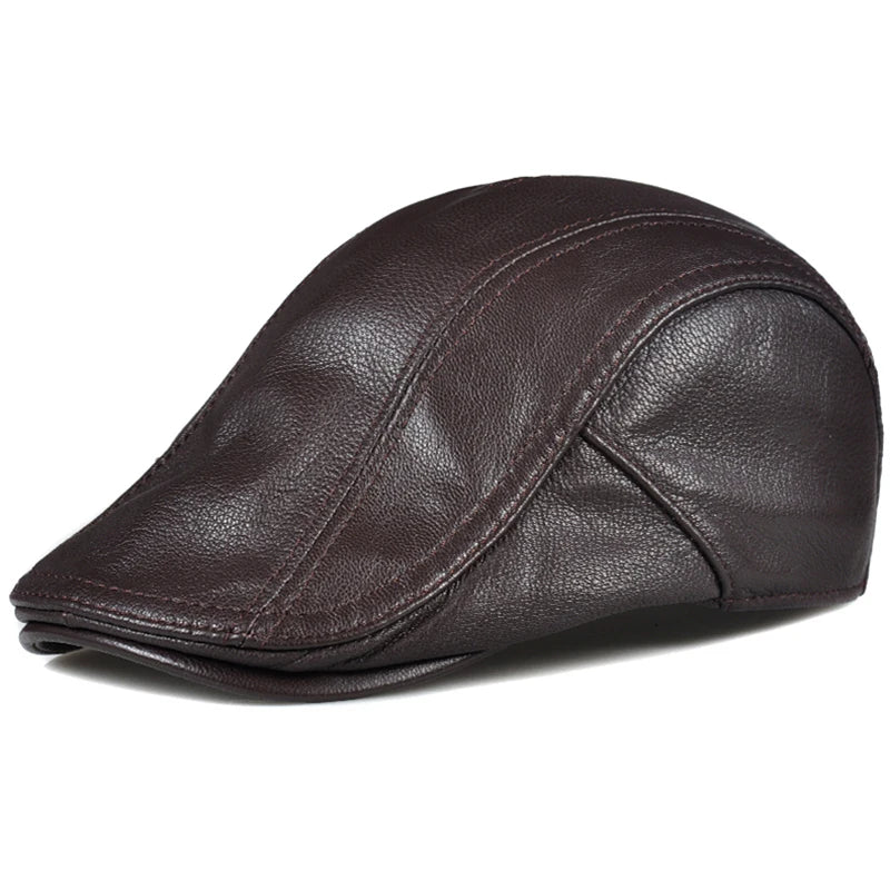 Gorra boina para hombre de piel de vaca, cortavientos, de pato, de cuero auténtico, protección para las orejas, color negro, Drake