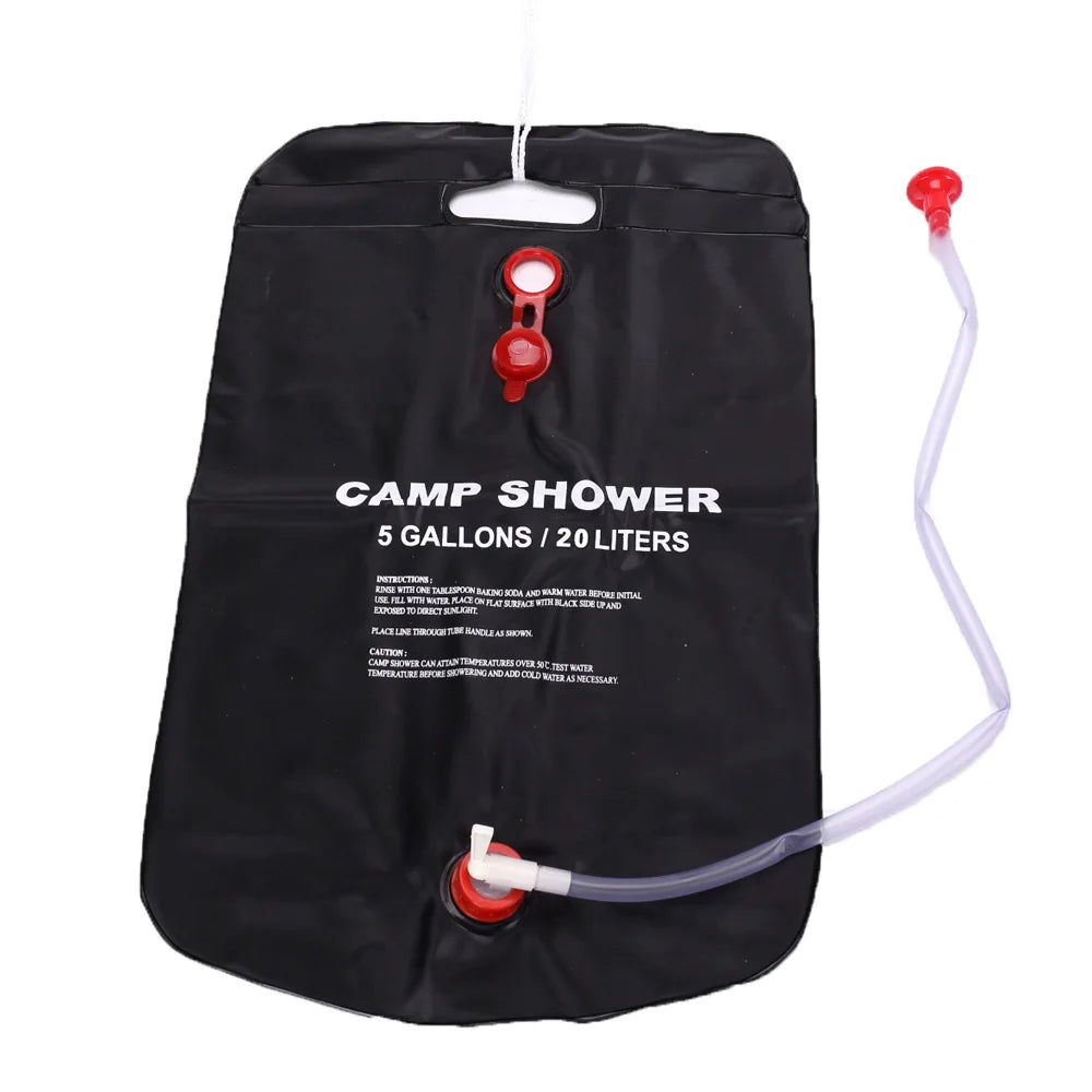 Sac de douche portable 20L pour camping, voyage en plein air, randonnée, barbecue, cyclisme, plage, natation, sac de bain chauffé au soleil