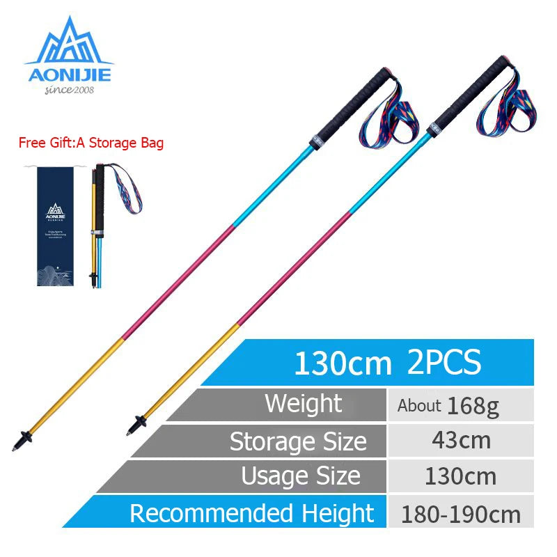 AONIJIE-Bâtons de trekking pliants ultralégers, verrouillage rapide, pôle de randonnée, course, anciers de marche, fibre de carbone, Z-Pole, 2 pièces