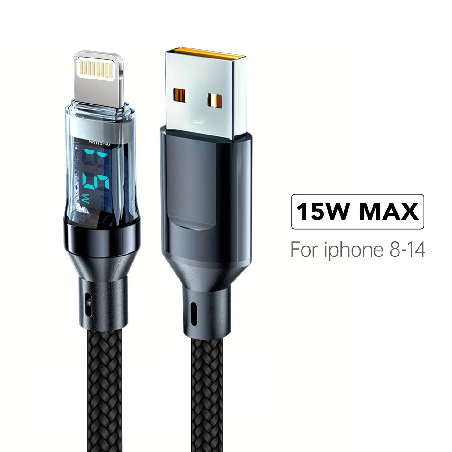 OOZCC Cable de pantalla LCD Watt, transferencia de datos de cable USB tipo C de carga ultrarrápida máxima de 120 W, USB A a Lightning para IPhone14 Pro