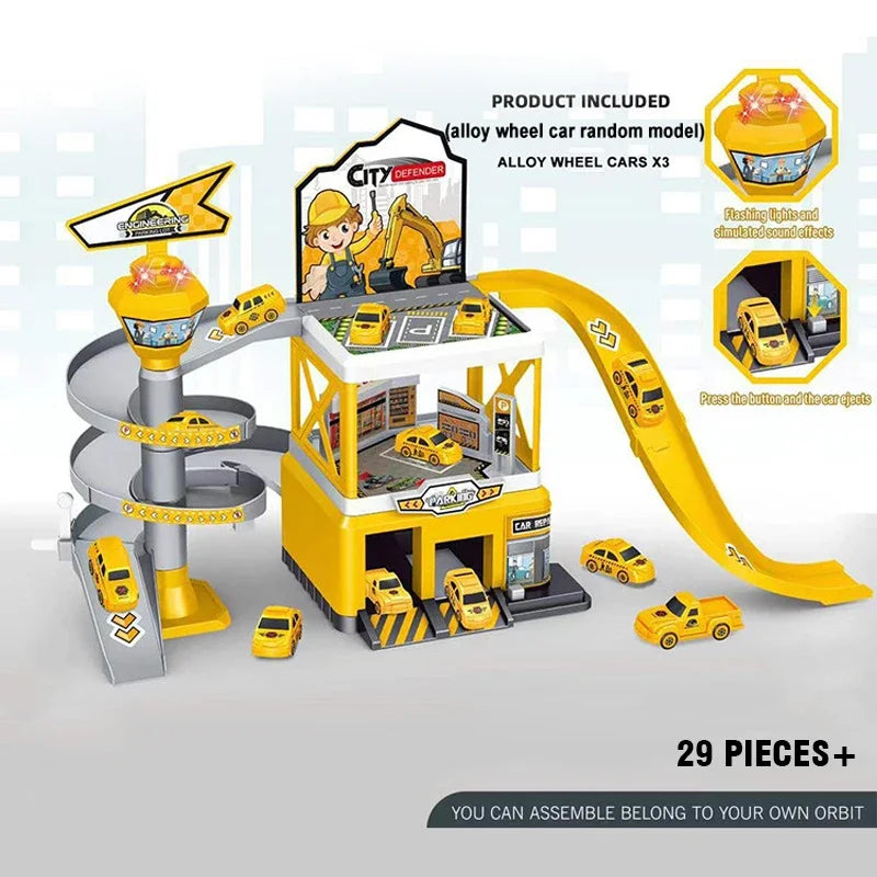 Coches ferroviarios Parking de bricolaje ensamblado pista inercia coche ingeniería vehículo coche pista para niños niños regalos de cumpleaños