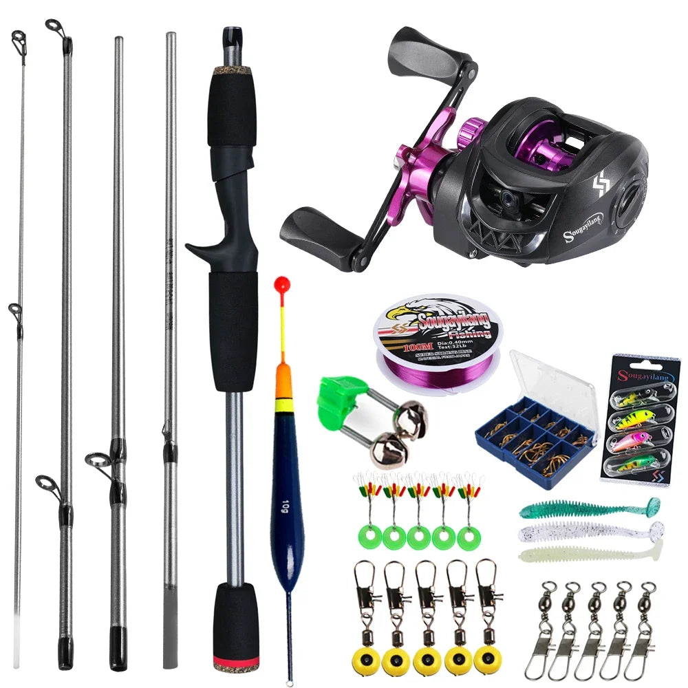 Sougayilang-Kit complet de moulinet de pêche Baitcasting, section Chlor5, rapport de vitesse 7.2:1, pêche au bar et à la carpe, le plus récent