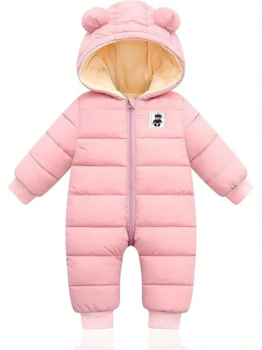 Ropa de bebé, lindo mono de nieve para recién nacido, niño y niña, abrigos de invierno con capucha, mono con cremallera
