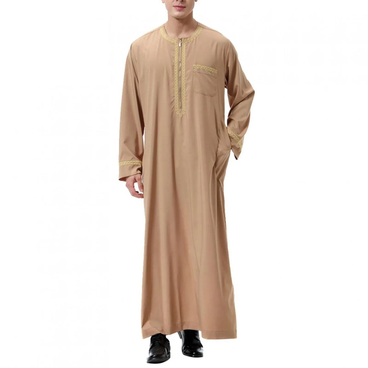Vêtements musulmans traditionnels pour hommes, chemise musulmane, robe d'aviation, royauté islamique, robe de Dubaï, col rond, manches longues, rétro, adt Abaya