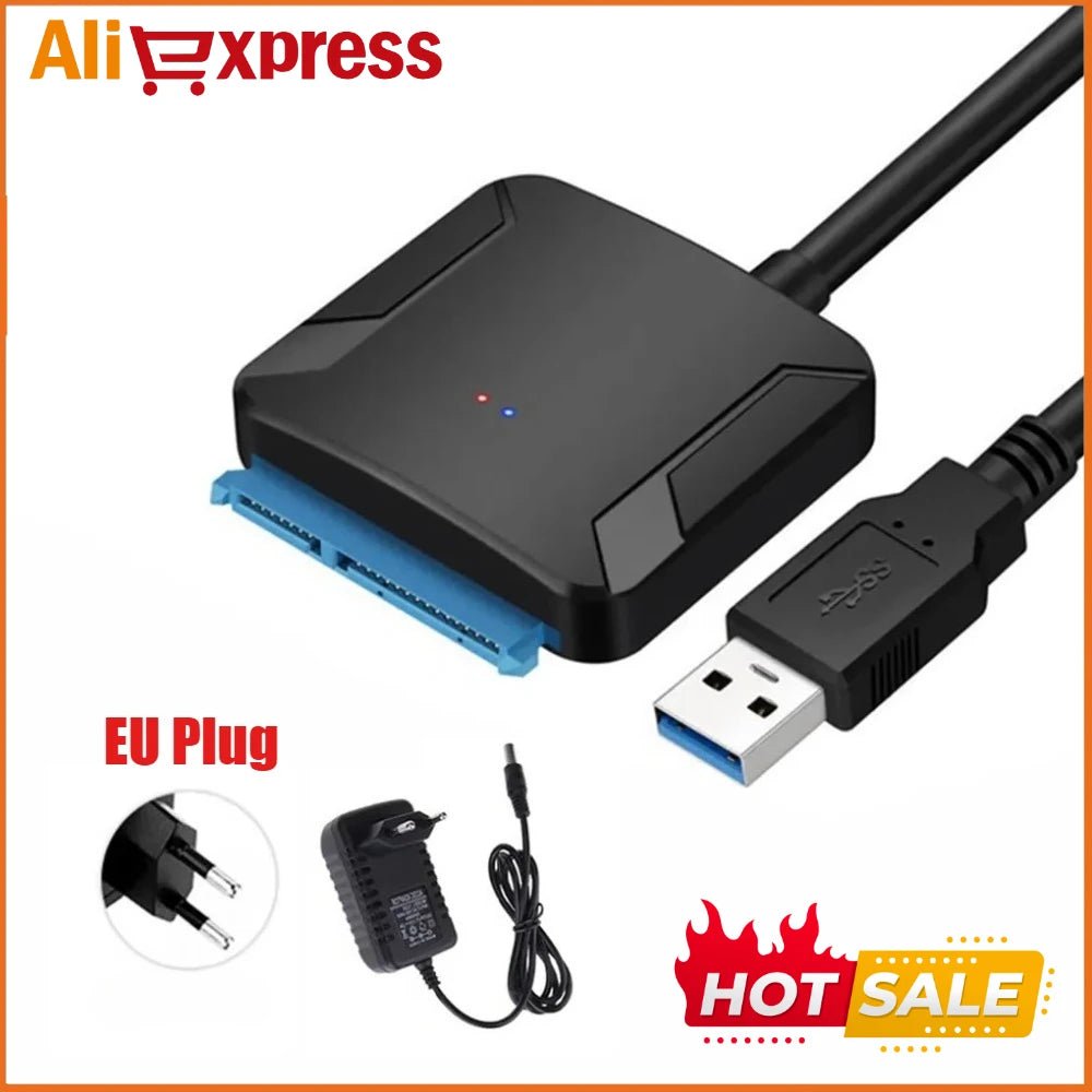 Câble adaptateur SATA vers USB 3.0 pour disque dur SSD HDD SATA III 2.5/3.5 pouces, convertisseur de disque dur, prise en charge UASP avec adaptateur d'alimentation 12V