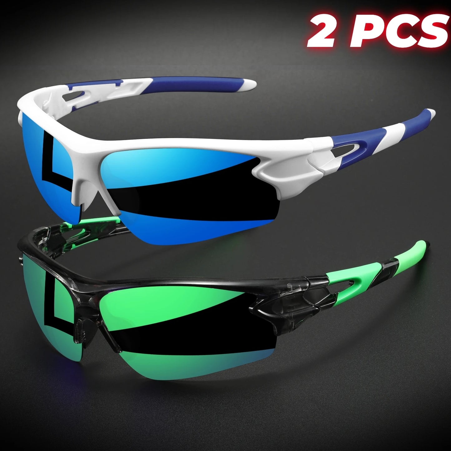 2 pièces lunettes de sport enveloppantes semi-sans monture — cyclisme, randonnée, UV400, anti-buée, unisexe