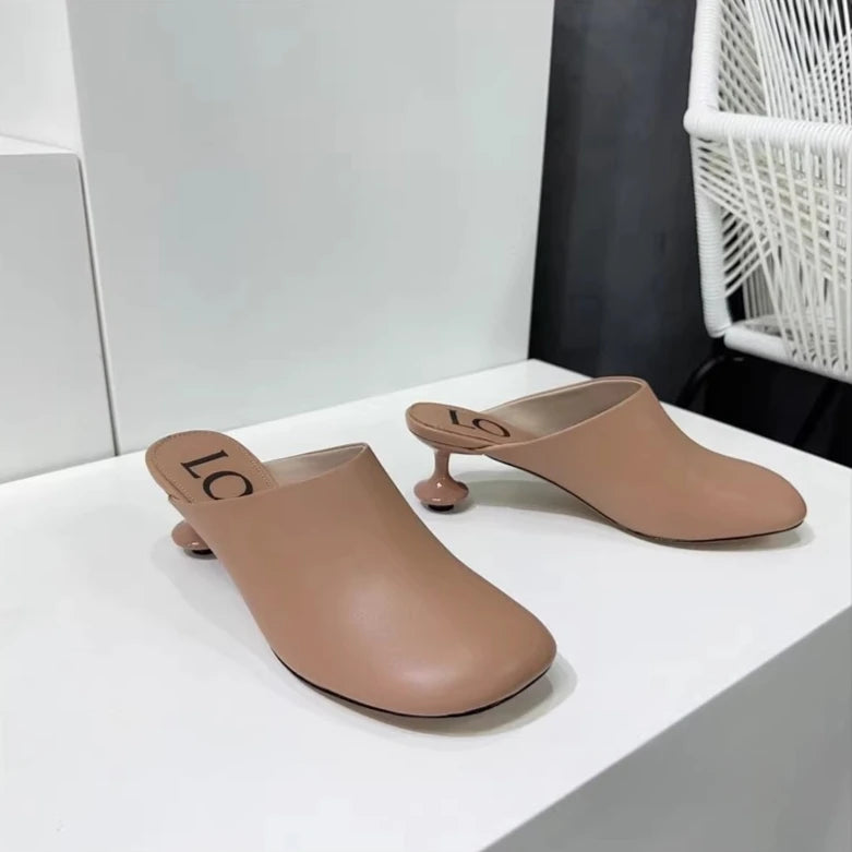 Pantoufles Bout Carré Mi-Talons Femme — Cuir Mule Élégante Printemps