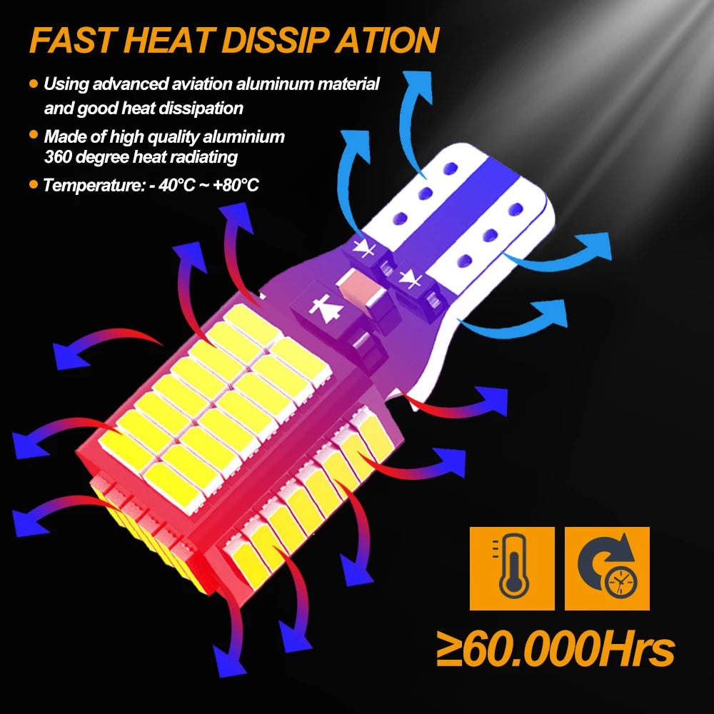 2000LM Canbus T15 Led de alta potencia T16 luz de reversa de respaldo para coche bombilla W16W sin Hyper Flash Xenón Blanco 6500K Lámpara de coche Luz