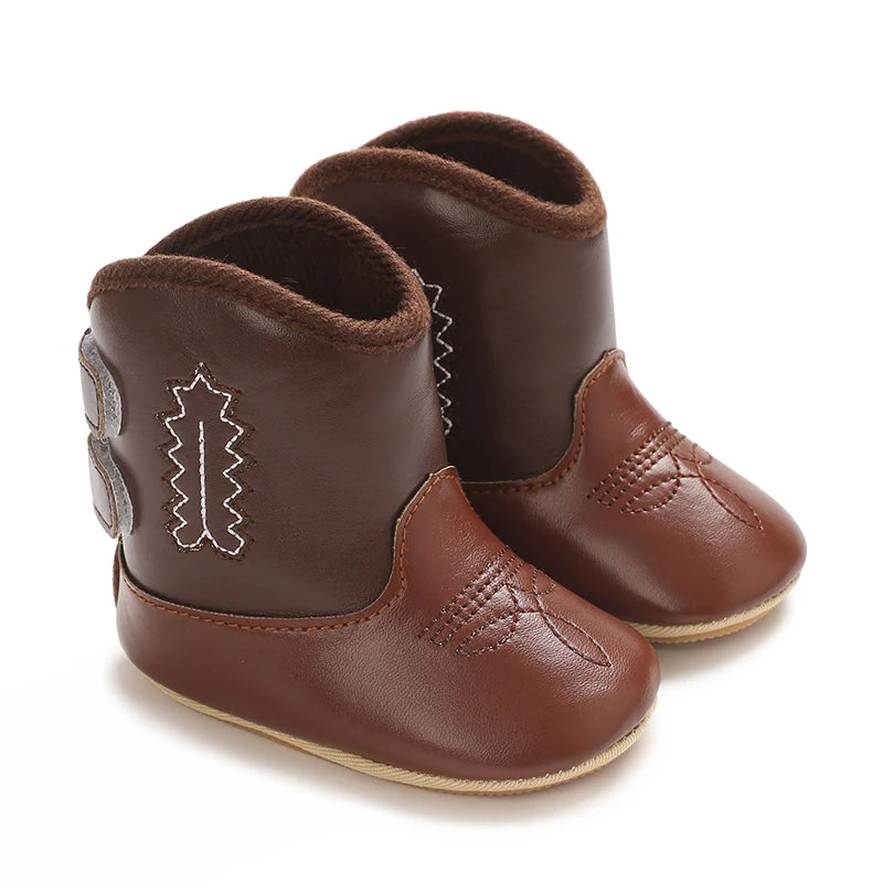 Bottines Cowboy Bébé Cuir PU Antidérapantes — Fille & Garçon 0–18 mois