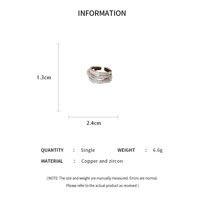 Anillo de lujo ligero incrustado de circonita cúbica para mujer, anillo abierto con diseño cruzado clásico, joyas de novia para compromiso y boda