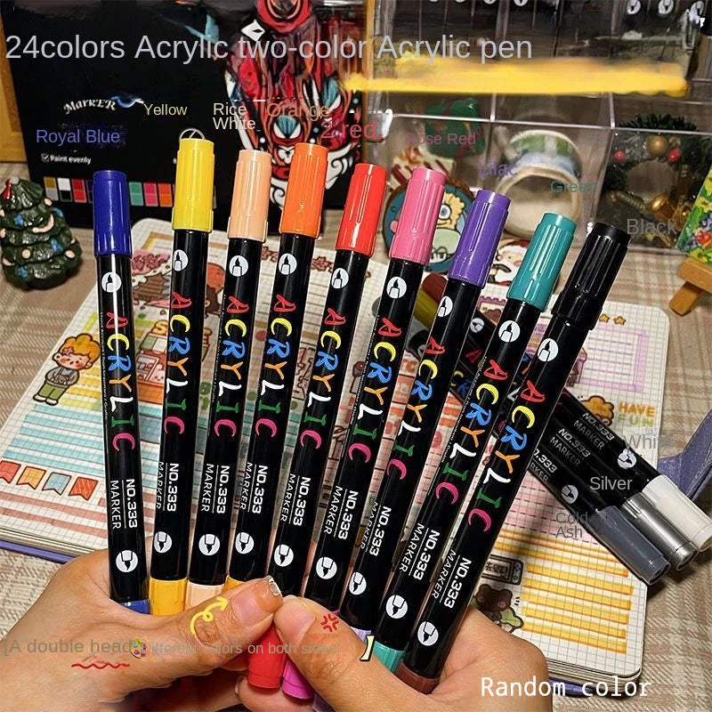 Rotuladores de pintura acrílica profesionales de 48 colores, punta doble fina y pincel, adecuados para piedra, madera, caligrafía