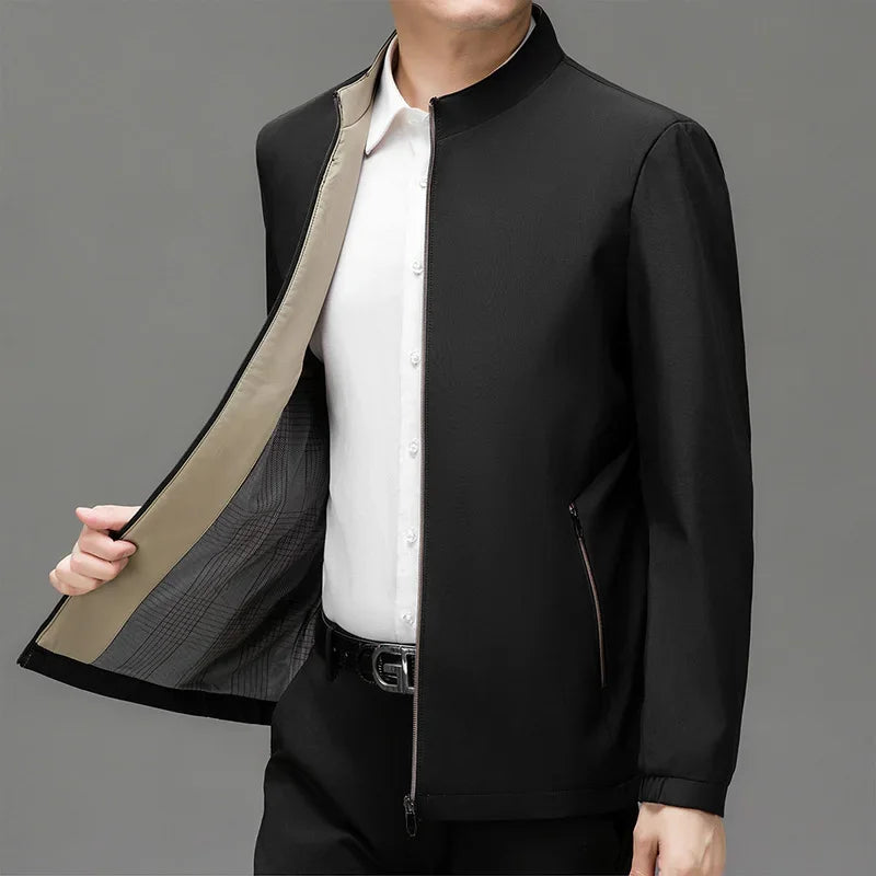 Veste homme quotidienne col montant — couleur unie, décontracté, affaires, résistant à l'usure, automne