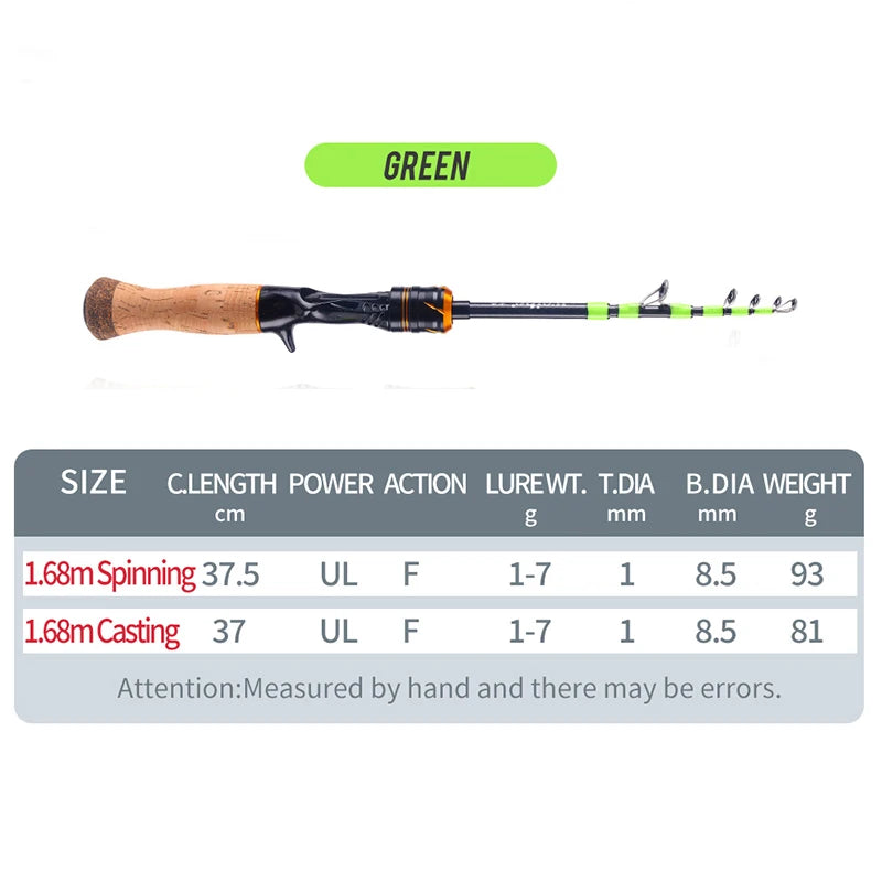 WEIHE 1.5m 1.68m Shuiyan canne à pêche télescopique portable en carbone cannes à pêche pour petit leurre utilisation filature canne à pêche pesca