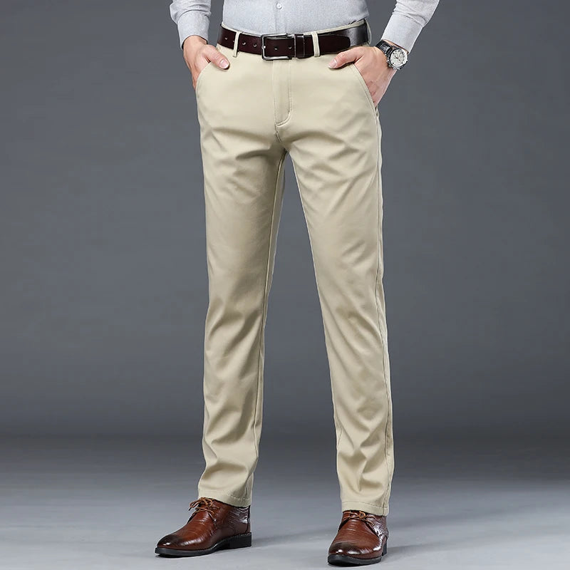 Summer Slim Men's Slim Suit Pants Fashion Business Casual Cotton Green Black Khaki Trousers Male Brand Clothing 30-40