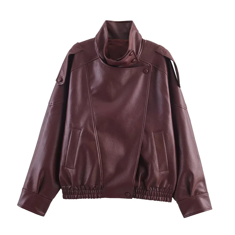 Veste femme automne 2025 nouveau noir à manches longues galets Faux cuir veste moto Style personnalité mode
