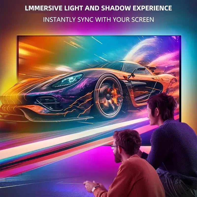 Bande lumineuse LED RGBIC pour téléviseur avec caméra, contrôle par application, synchronisation musicale, lumières intelligentes pour salle de jeu, éclairage ambiant 55-75 pouces