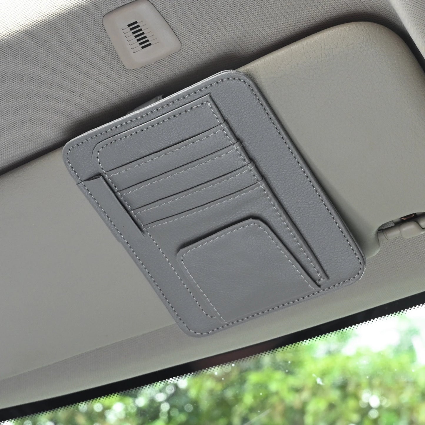 Organizador de visera para coche, bolsa multi-bolsillo, tarjetero, gafas, soporte de almacenamiento, resistente a los arañazos, soporte de visera automático para interior de coche
