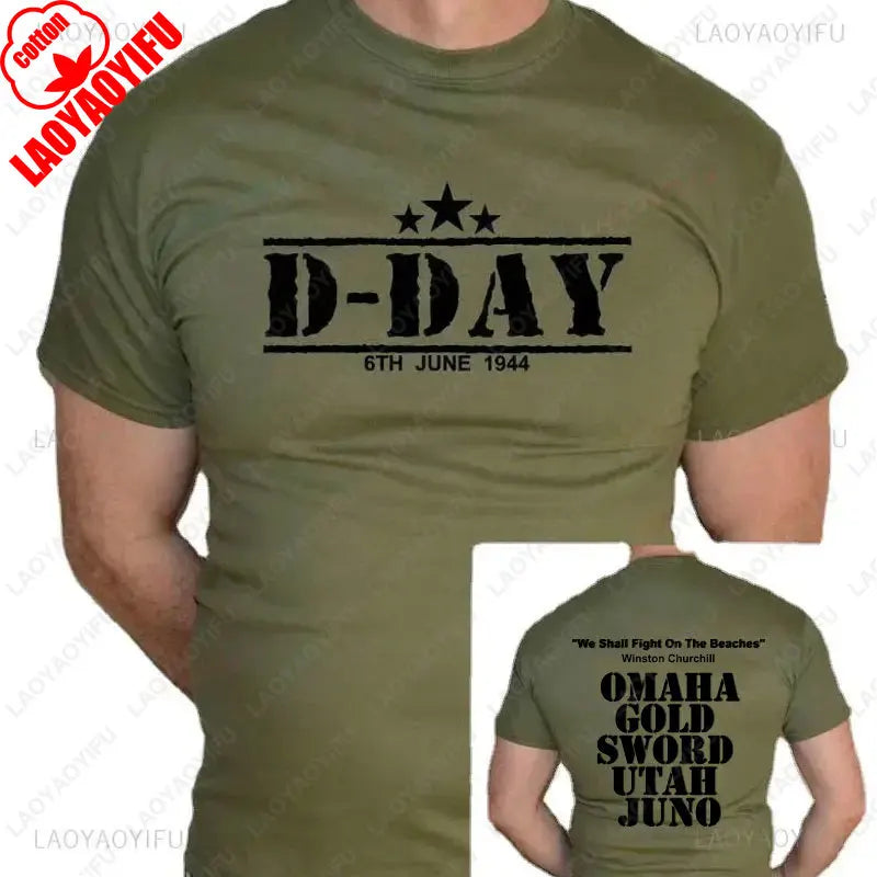 Camiseta divertida de algodón para hombre, con estampado vintage, D-DAY 2026, Ejército 1944, Normandía, militar, CHURCHILL BEACHES