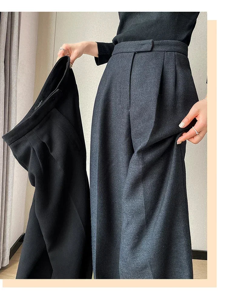 Nouveau automne mince taille haute pantalon droit pour femme décontracté couleur unie ample Chic femme pantalon à jambes larges mode bureau dames pantalon