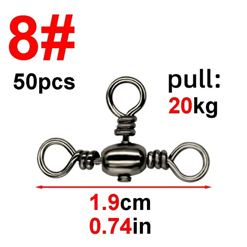 Accesorios de pesca, niquelado negro, conector de tres puntas, separador giratorio de sublínea en T, anillo Bazi para pesca al aire libre, 50 piezas/bolsa