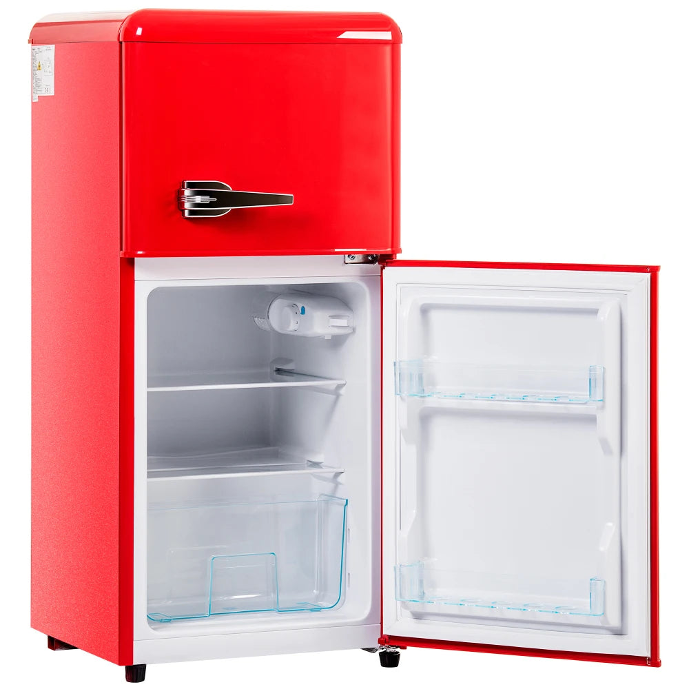 Frigorífico combi retro 45,5 cm de ancho, 2 puertas, 60 litros de volumen total, volumen de congelador 22 litros. 102 KWh/año,