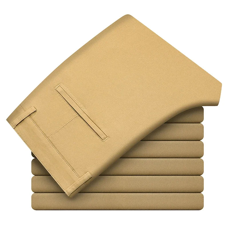 Pantalones casuales para hombre, 97% algodón, moda de otoño, cómodos, elásticos, ajustados, rectos, de negocios, negro, verde militar, caqui