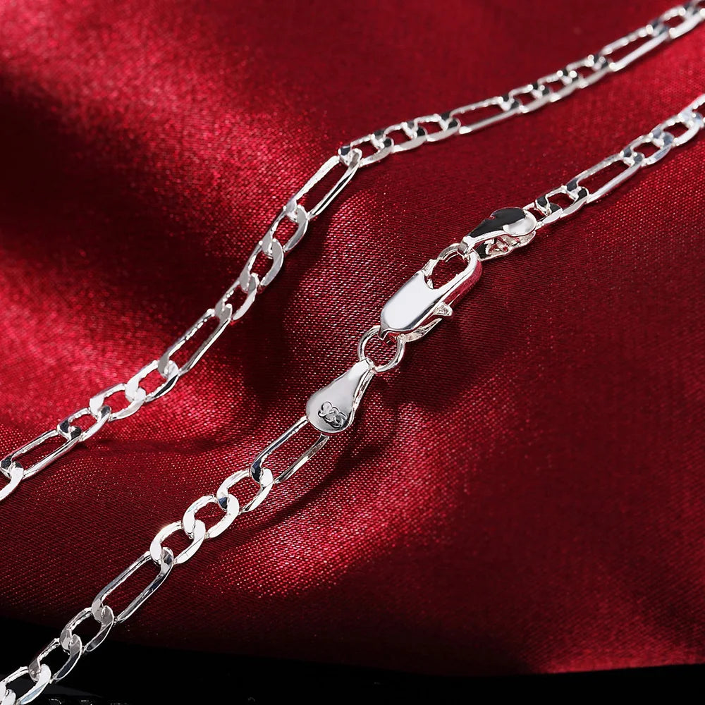 Nueva llegada Noble 925 Plata 4MM Cadena Hombres Mujeres Pulsera Collar Conjunto de Joyas Regalos de Navidad Encantos de Boda para Mujer