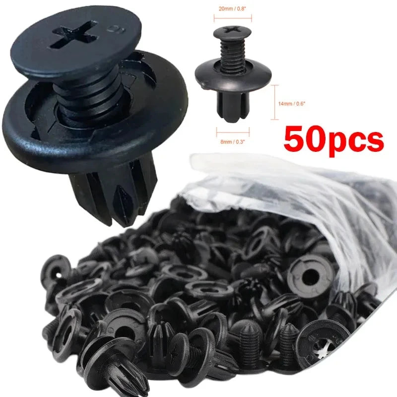 Rivets de fixation en plastique pour Voiture, trou de 8mm, Clip poussoir noir, garniture de porte de véhicule, panneau de retenue, fixation, accessoire de Voiture, 50 pièces