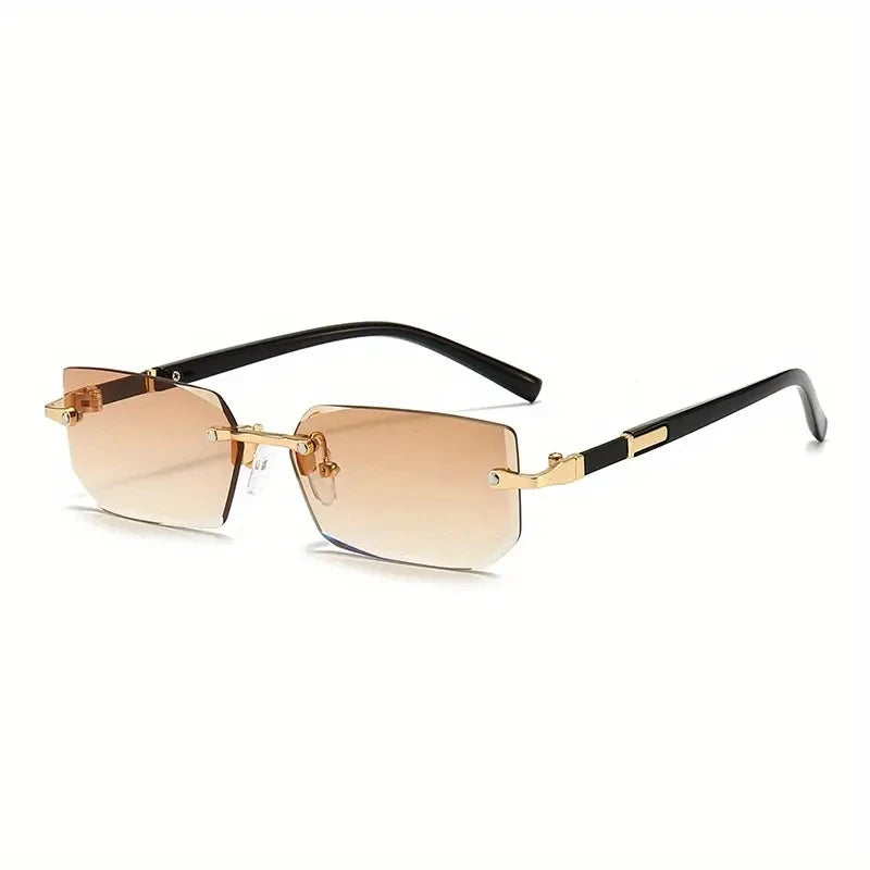 Rimless Rectangular Sunglasses for Men and Women, Popular Shades, Small Square Sunglasses, Summer Travel Fashion