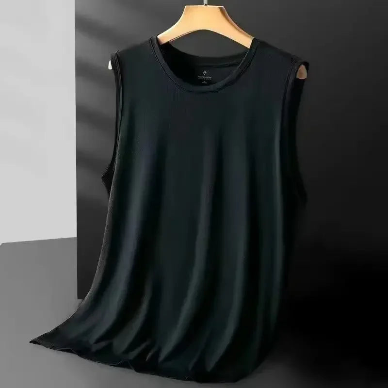 Débardeur en maille de soie glacée pour homme 2026 – Léger, sportif, sans manches, pour l'été – T-shirt décontracté et tendance
