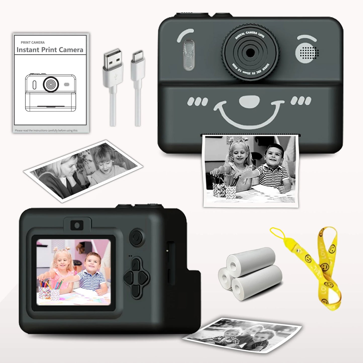 Cámara instantánea para niños con 3 rollos de papel térmico, foto, video y juegos, pantalla HD de 1080p, batería de litio de 1500 mAh, regalo para niños y niñas
