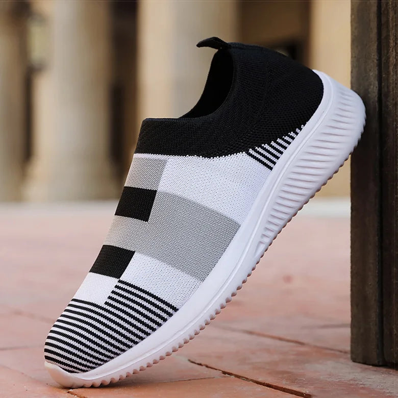 Zapatillas Planas Tejidas con Mezcla de Colores para Mujer, Zapatos Casuales Vulcanizados de la Nueva Colección