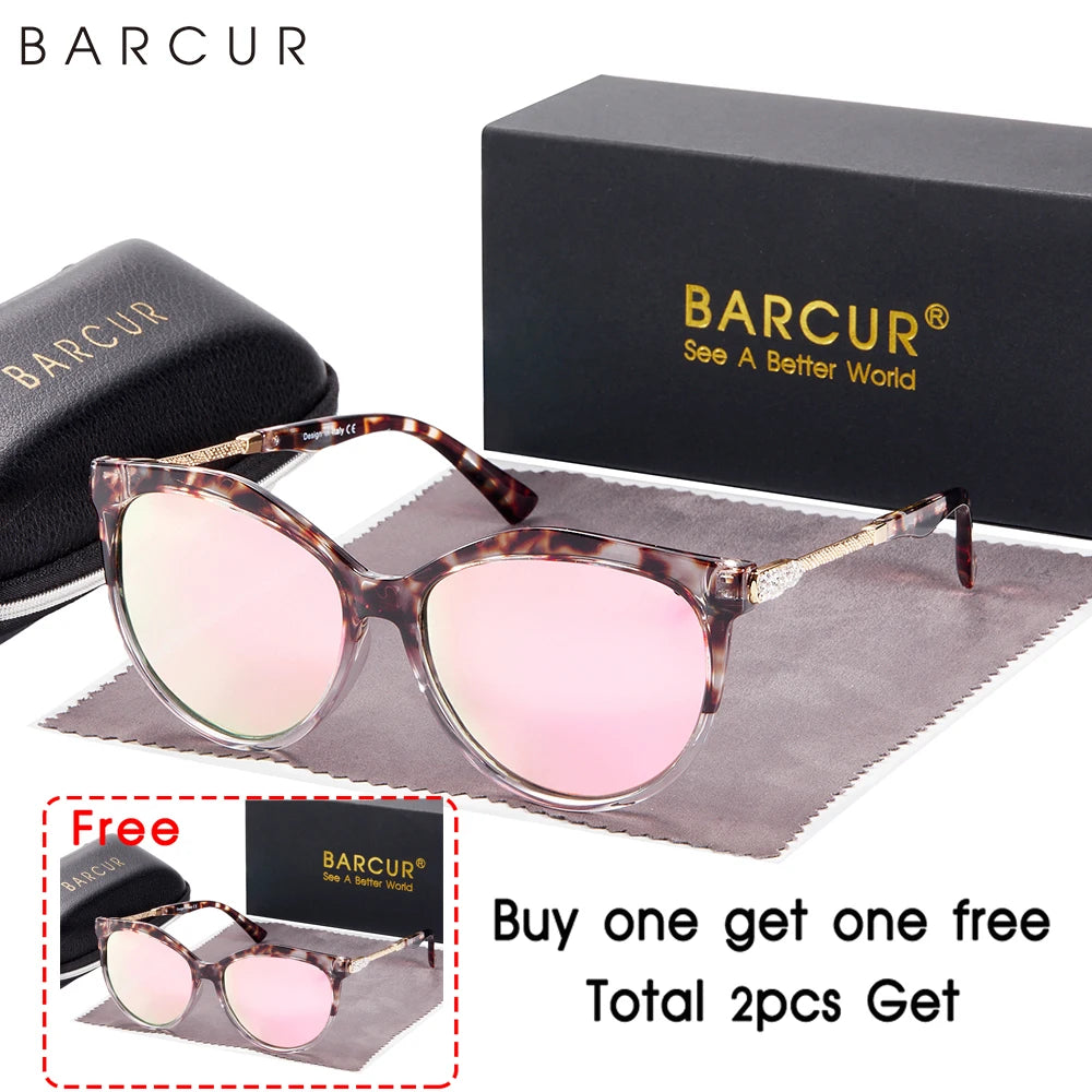 BARCUR-Gafas de sol polarizadas ojo de gato para mujer, redondas, degradadas, Oculos