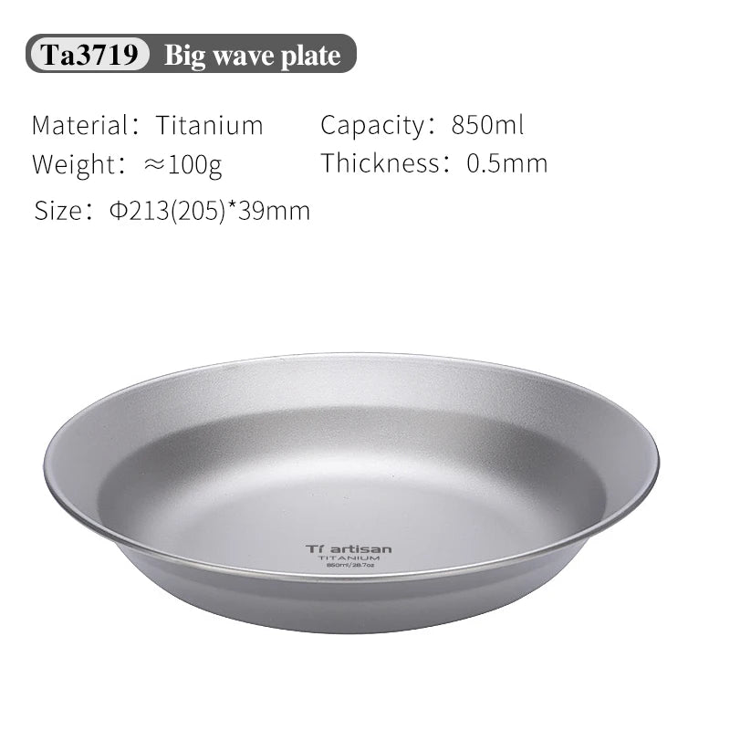Tiartisan-Filles à repas de camping en titane, assiettes, ustensiles, randonnée en plein air, ultraléger, portable, empilable, plats à salade, ensemble de britware