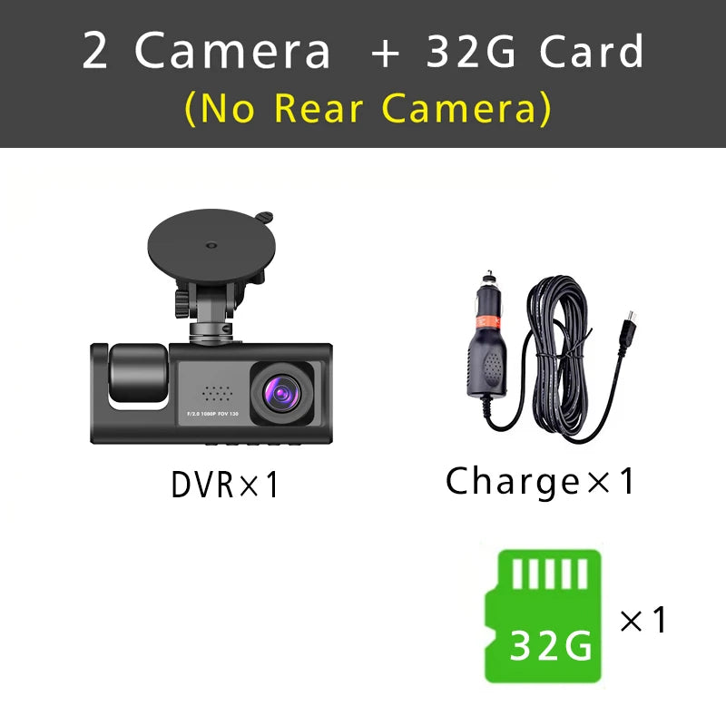 Dashcam 3 Canaux HD 1080P Triple Lentille — DVR Véhicule Intérieur Enregistreur