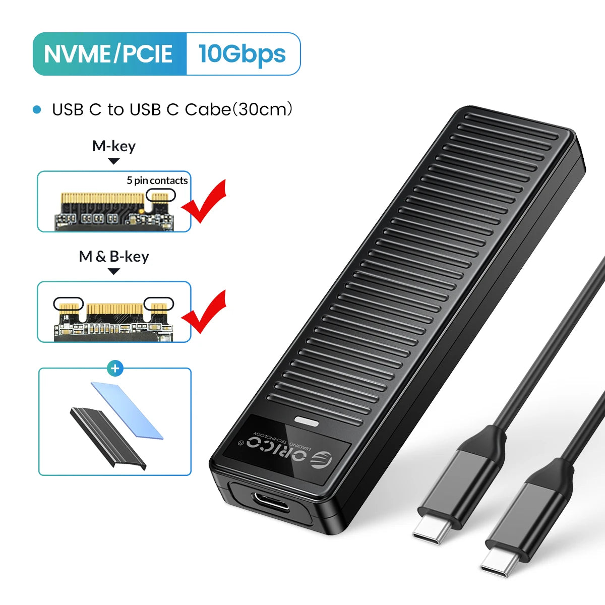 ORICO M.2 NVMe SSD boîtier 10Gbps USB 3.2 Gen2 boîtier conception Simple sans outil prise en charge UASP pour les joueurs NVMe SATA SSD