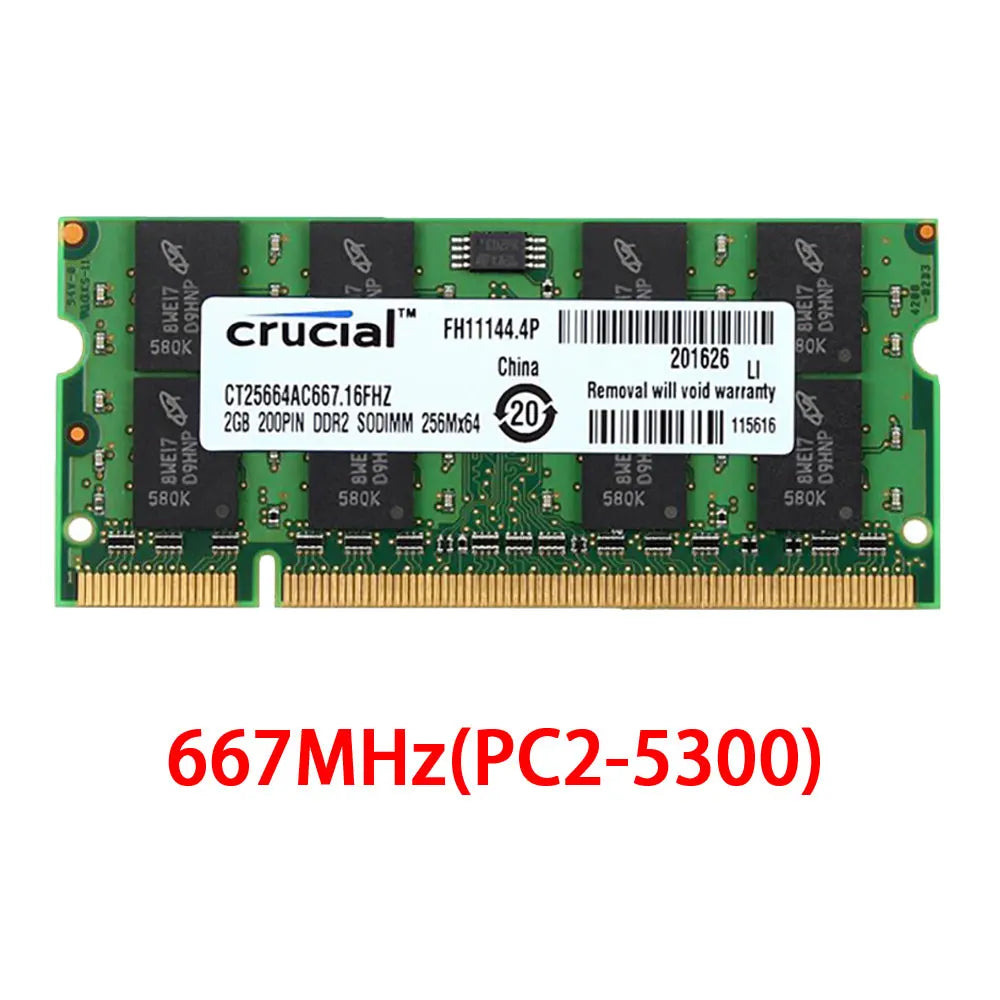 Mémoire Crucial pour ordinateur portable RAM DDR2 2GB 4GB (2x2GB) 667MHz 800MHz mémoire SODIMM PC2-5300 PC2-6400 Non ECC sans tampon pour ordinateur portable