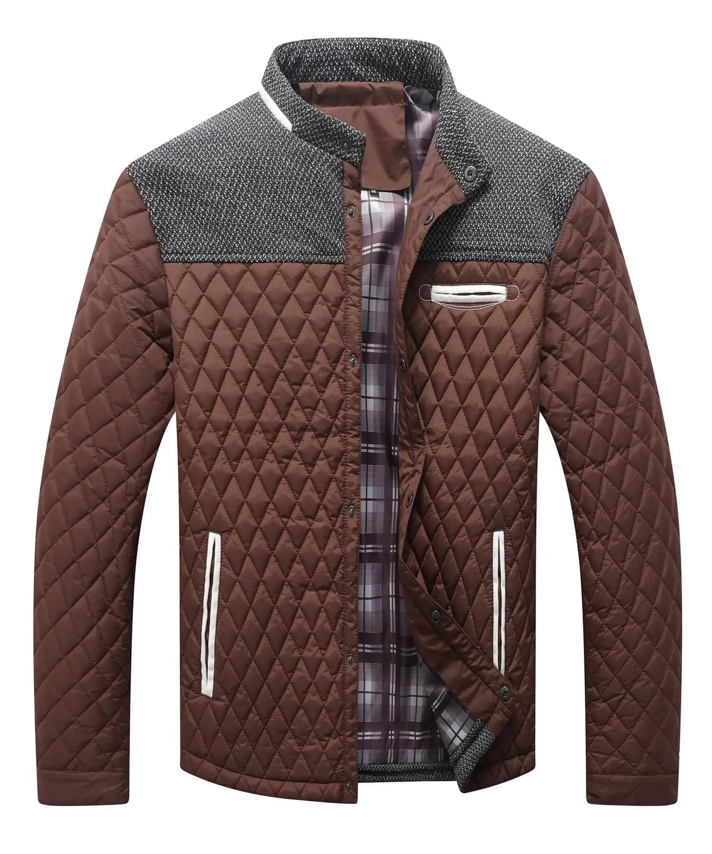 Chaquetas de hombre, abrigo estilo bombardero informal, acolchado de rombos, acolchado, ligero, informal, abotonado, sobrecamisa de alta calidad, talla estadounidense