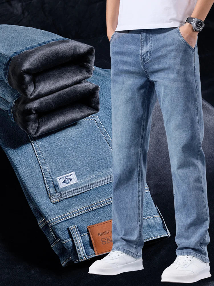 Jean d'hiver chaud doublé polaire pour homme, épais, extensible, décontracté, pantalon léger pour le bureau et l'un usage quotidien