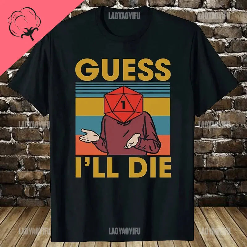 T-shirt rétro en coton pour homme — streetwear, vintage, gamer, donjons, dés, dragon, cadeaux été