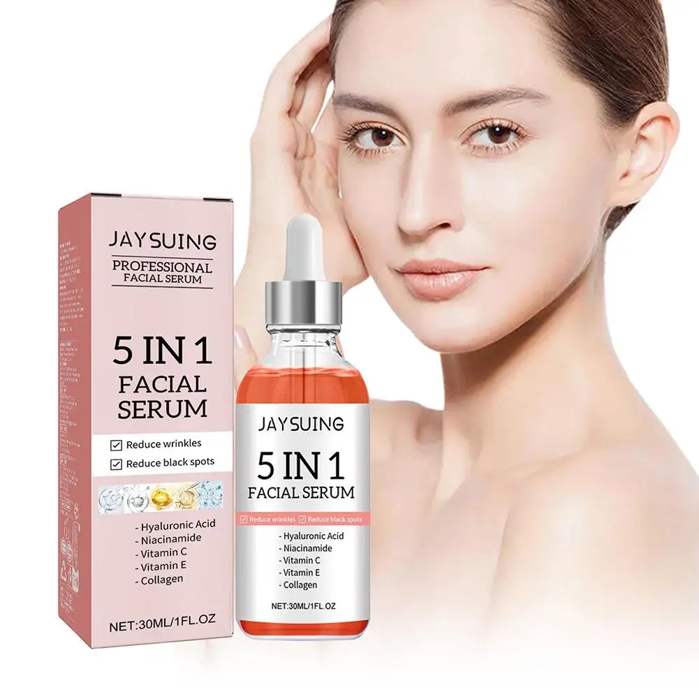 Sérum facial reafirmante 5 en 1, difumina líneas finas, hidratante, aclarante, vitamina C, ácido hialurónico, reduce los poros, cuidado de la piel