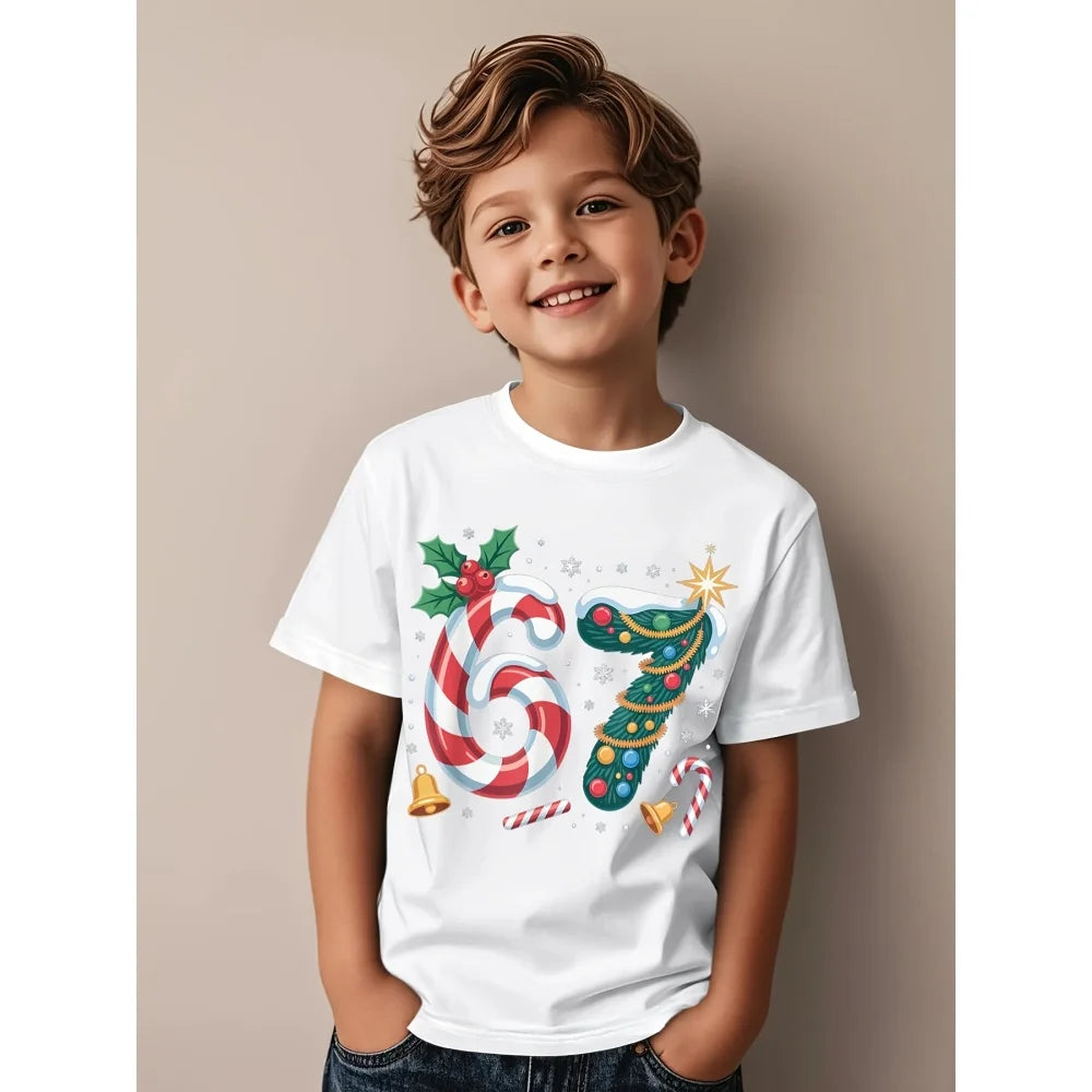 Nouveau T-shirt d'été 2026 pour garçons, motif 'Brain Rot 67 Six Seven' drôle, thème gamer et meme, pour parents et enfants, 6-7 ans, style Y2K