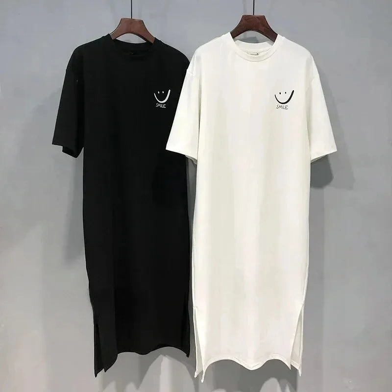 Vestido tipo camiseta de manga corta para mujer, suelto, de largo medio, por encima de la rodilla, nueva colección de verano