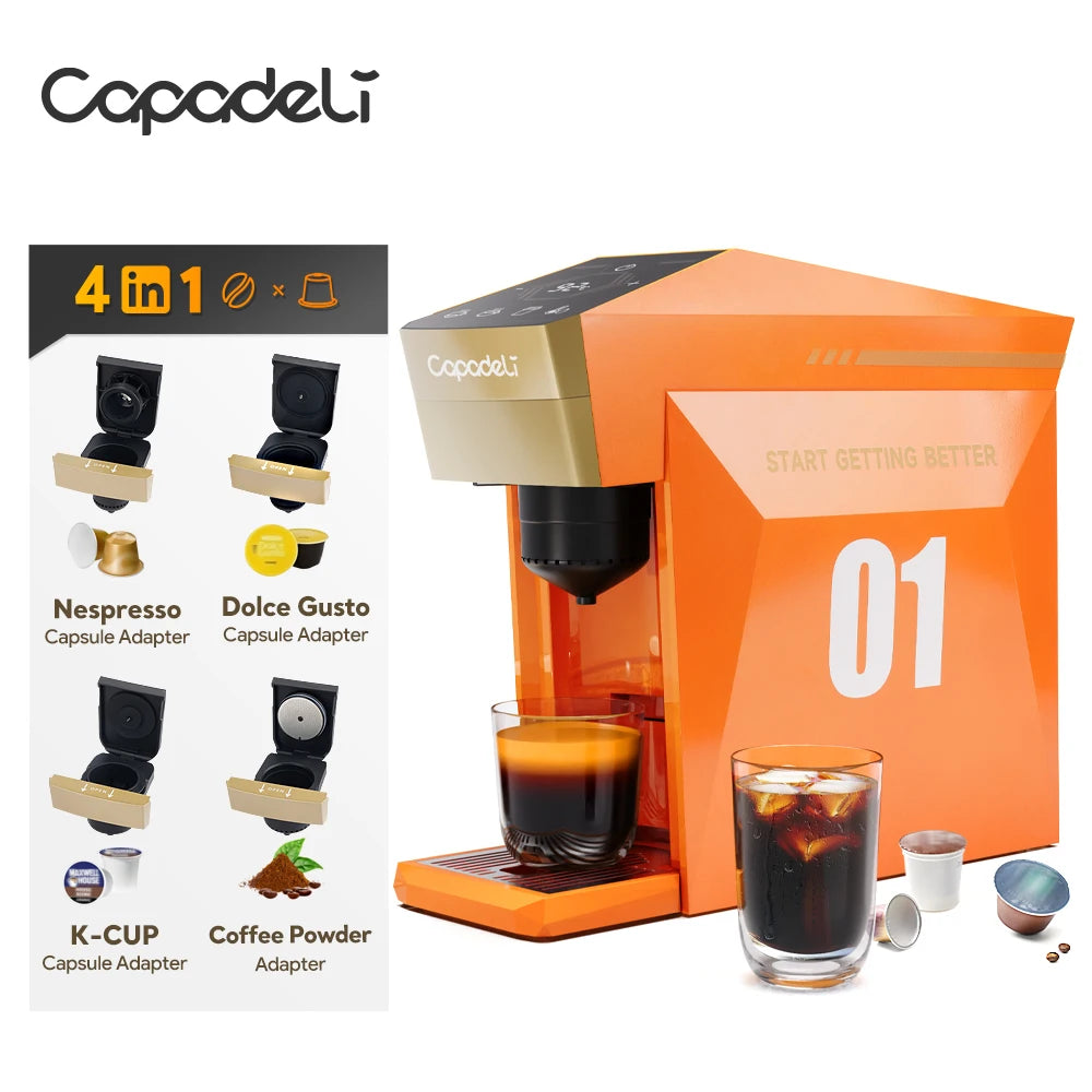 Máquina de café espresso 4 en 1 compatible con monodosis K-Cup, cápsulas Nespresso originales, cápsulas DG y café molido