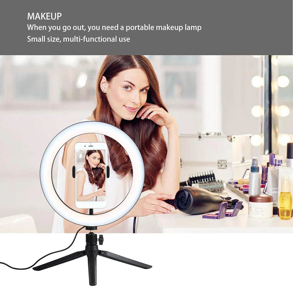 Anneau Lumineux LED Selfie 26cm 120 Perles avec Trépied — Kit Éclairage USB Vidéo