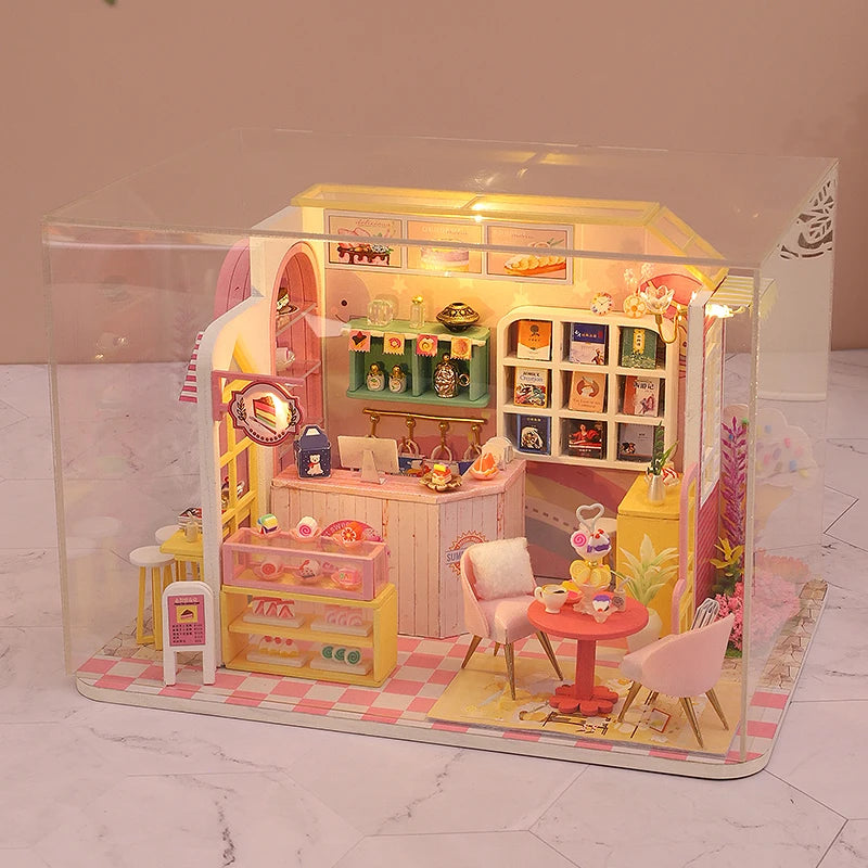 Casa de muñecas de madera, modelo de jardín, puzle 3D, kits de construcción para montar, juguetes, decoración de dormitorio con luces LED, regalo para casa de muñecas, bricolaje