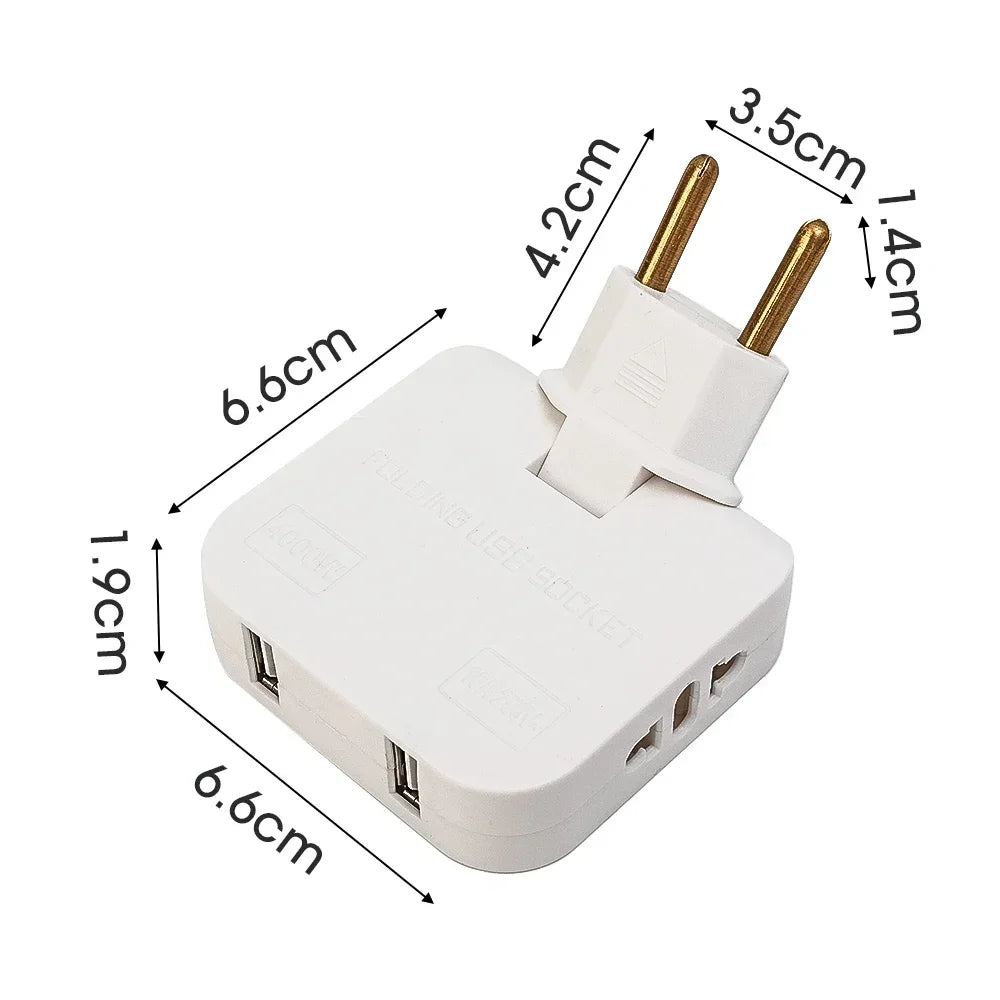 Convertisseur de prise UE 4 en 1 180 ° Prise rotative pour chargement de téléphone portable, 2 USB et 2 prises murales universelles AC, adaptateur secteur