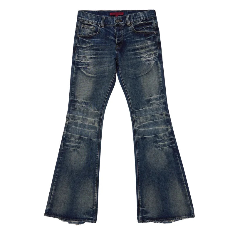 Y2K Mi azul, jeans acampanados, estilo vintage, lavados, para hombres y mujeres, tipo bootcut, gótico, de cintura alta, unisex, ropa de calle retro, pantalones anchos holgados